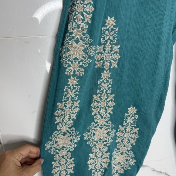 NWT Sundance "Spice Route" Embroidered Wide Leg Viscose Pants Sz M Teal $118 - Picture 4 of 15